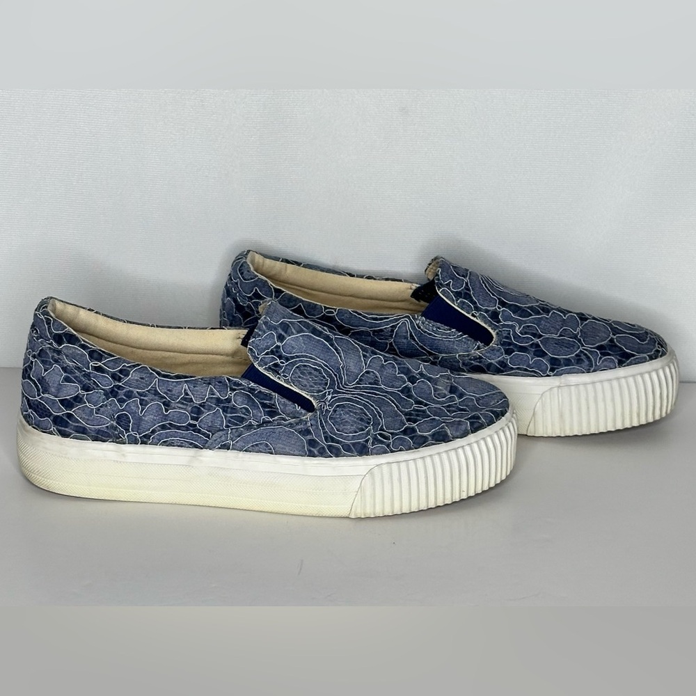 Restricted Slip on Fashion Sneakers Denim & Lace Cottagecore Festival Sz 8 1/2